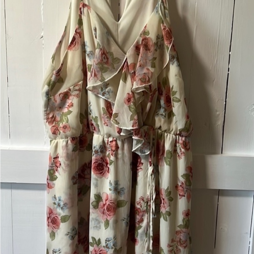 No Boundaries Cream Pink Wrap Sundress